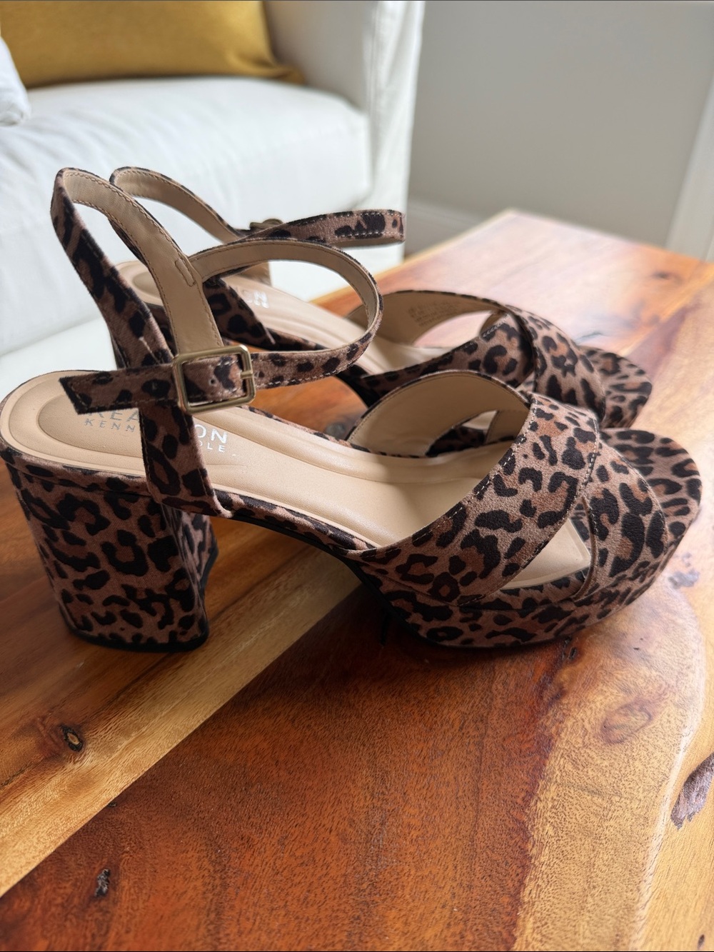 Kenneth Cole Leopard-Print Platform Block Heels - Brown